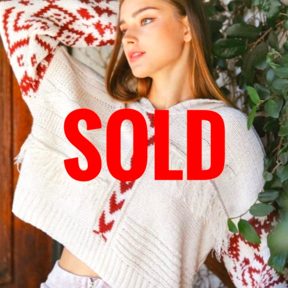 Geo Pattern Tassel Detail Drop Shoulder Sweater Size M